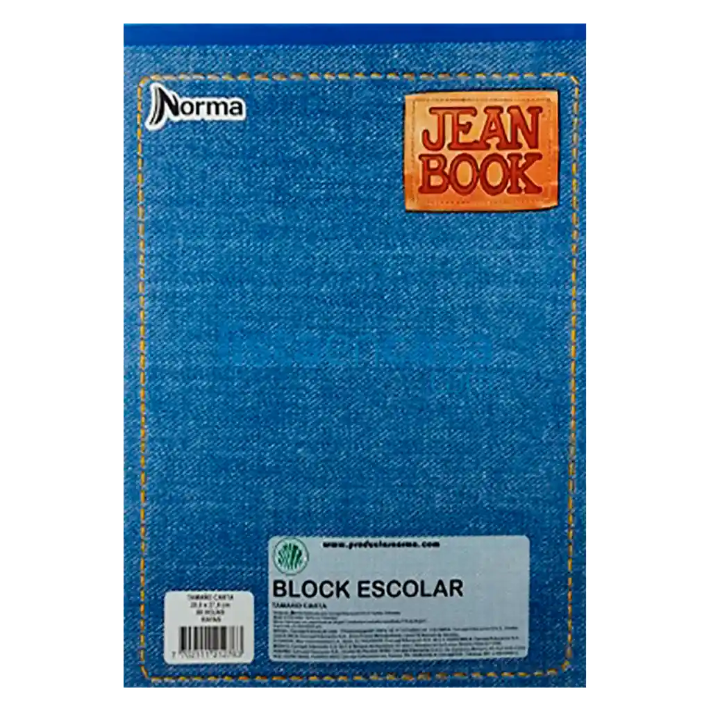 Block Escolar Jean Book Cuadriculado Tamaño Carta x80 Hojas.