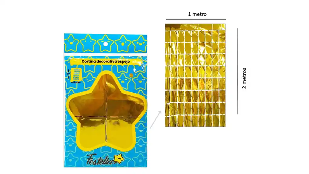 Cortina Metalizada Fiesta 1 Mt X 2 Mt Cuadros Backing Dorado