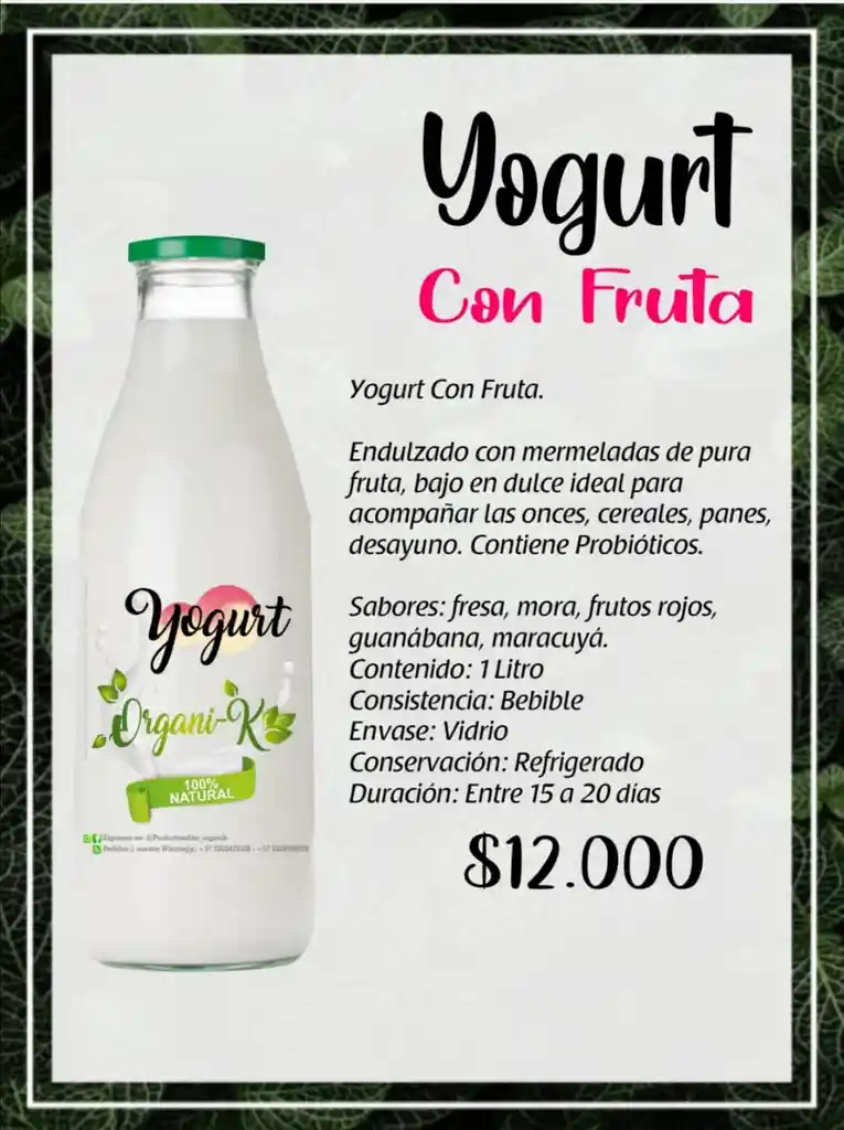 YOGURT NATURAL CON FRUTA ORGANI-K