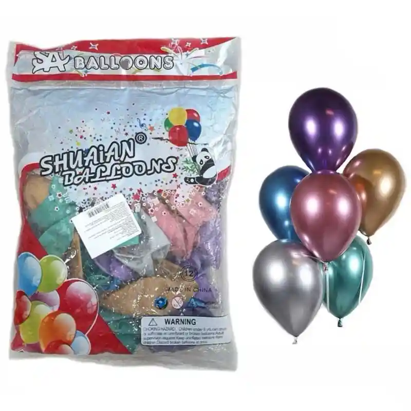 Globos Tipo Espejo Cromados Para Fiesta 50 Piezas Latex R12