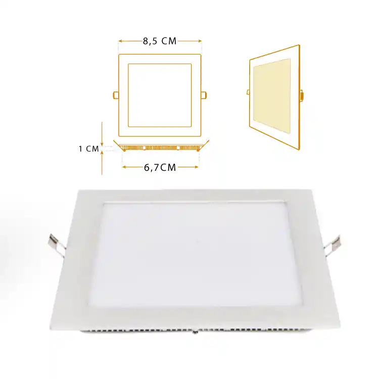 Panel Led Cuadrado Incrustar 3W Luz Calida