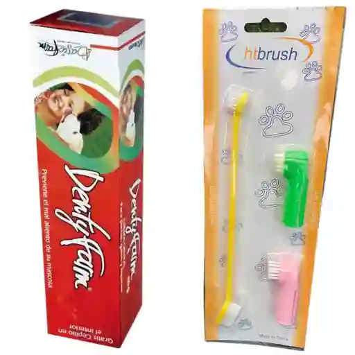 Crema dental denty farm 30gr + kit cepillos perros gatos