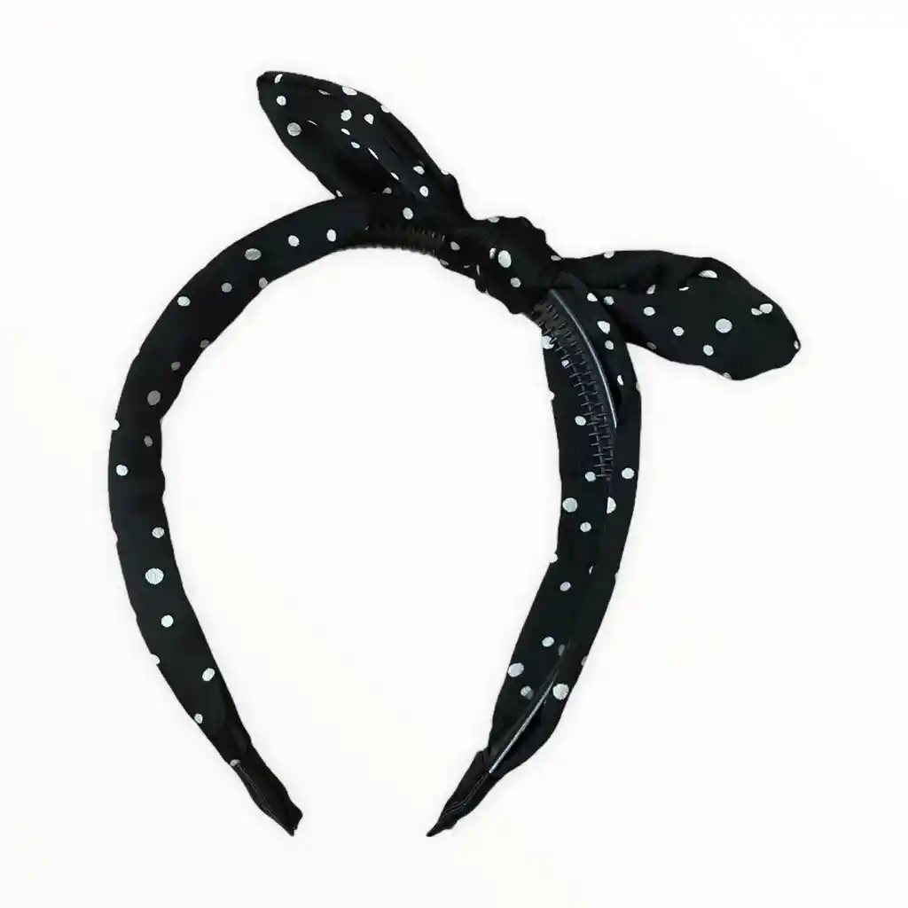  Diadema Moño Negra Con Puntos