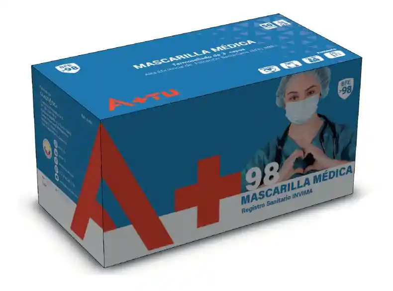 A+98 TAPABOCAS MEDICO ADULTO X50 UND REGISTRO SANITARIO 2020DM-0022377 AZUL