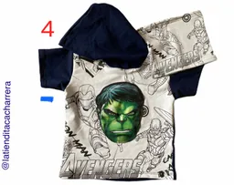  Buzo, hoodie, niños, aplique con luz en los ojos, manga corta, super héroes,  Hulk. Talla 4 