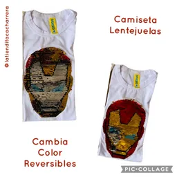 Camiseta Niños Lentejuelas Reversibles, Super Heroes, Iron Man, Regalo. Talla 4