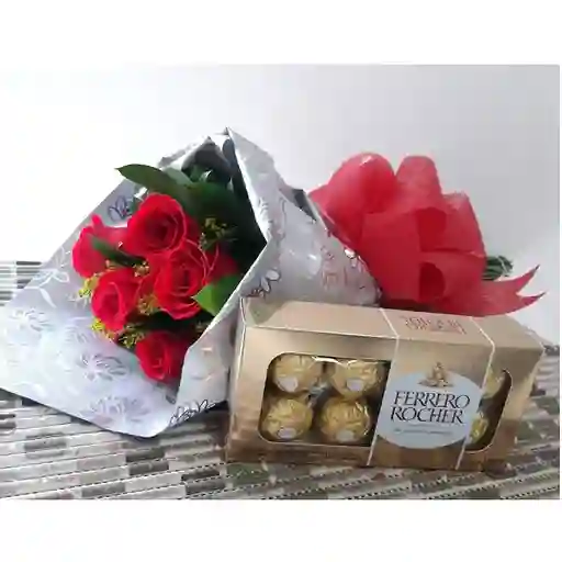 Chocolates Ramo O Bouquet Redondo De 6 Rosas Y 8