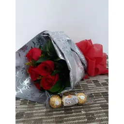 Chocolates Ramo O Bouquet Redondo De 6 Rosas Y 3
