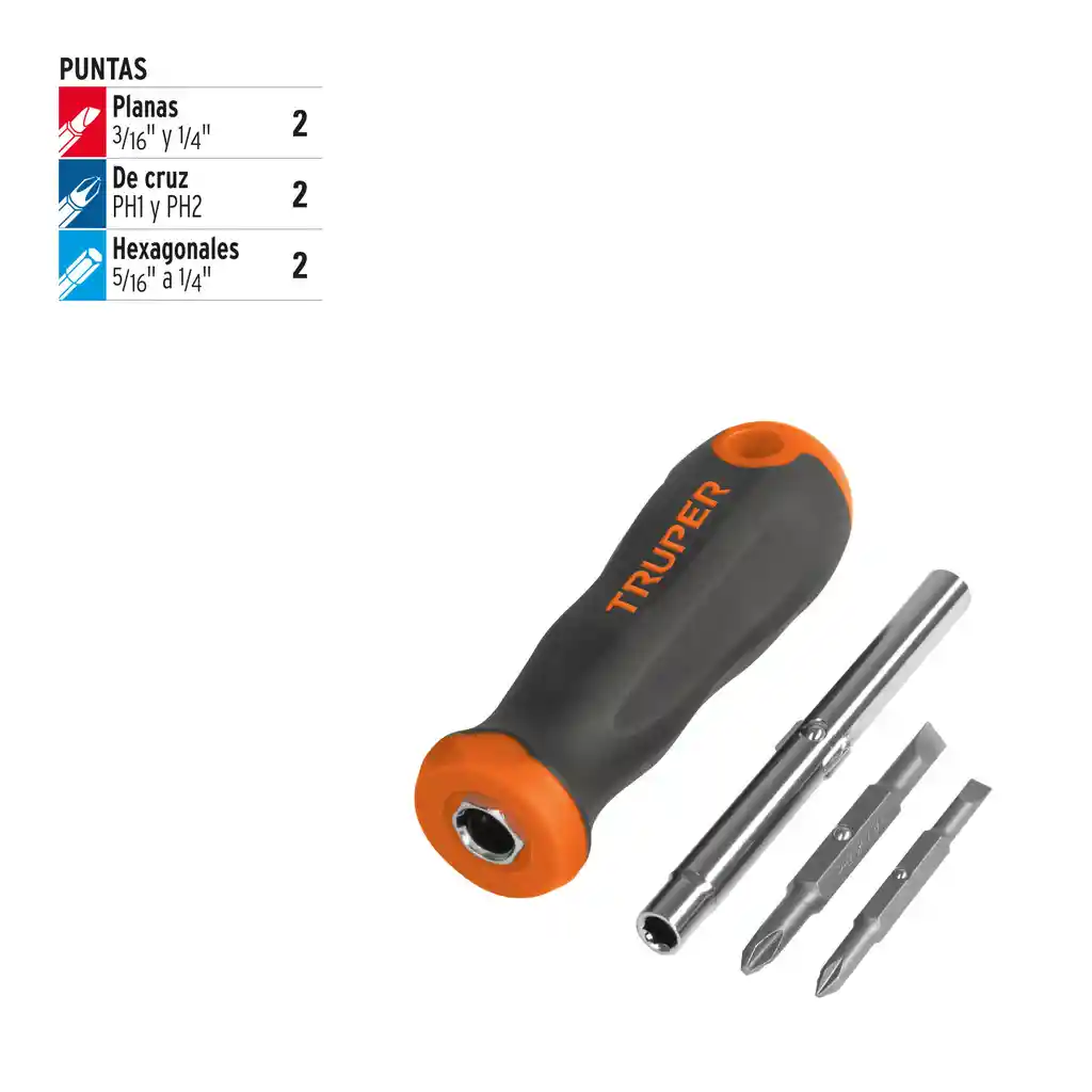 Truper Destornillador 4 Puntas Intercambiables