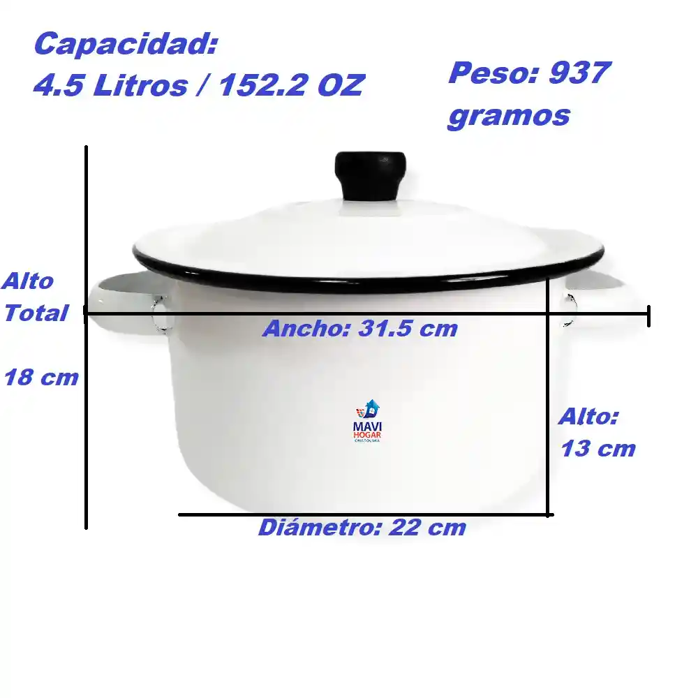 Olla Esmalte/peltre # 22 Cheff Ideal Hervir Agua 4.5 Litros