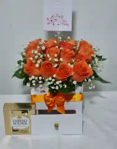 Caja de rosas con cajón