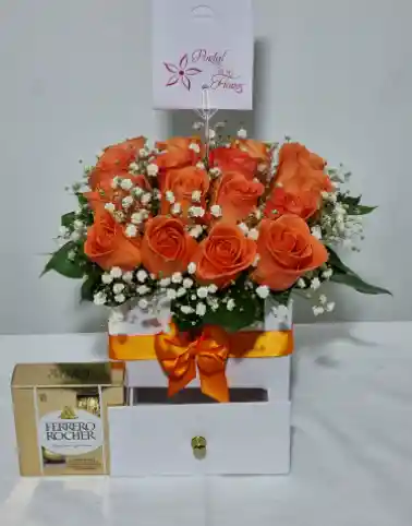 Caja de rosas con cajón