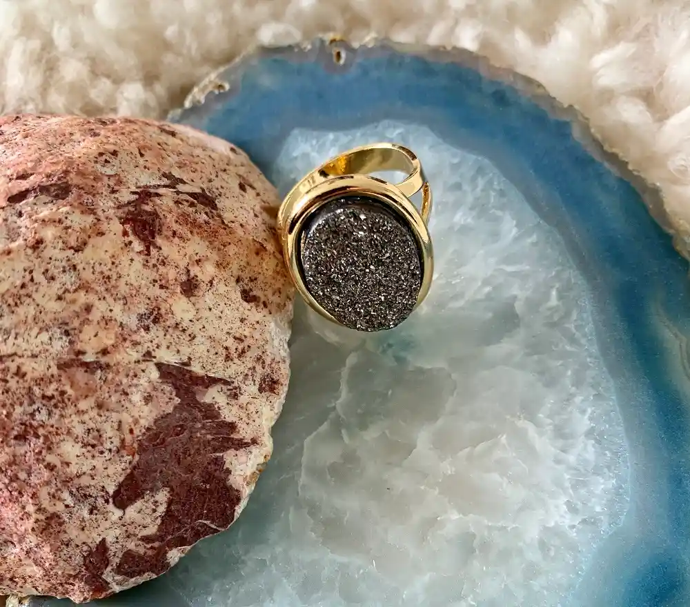 Anillo Ovalo PIEDRA VOLCÁNICA Gris GOLDFILLED 1420