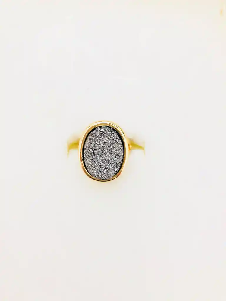 Anillo Ovalo PIEDRA VOLCÁNICA Gris GOLDFILLED 1420