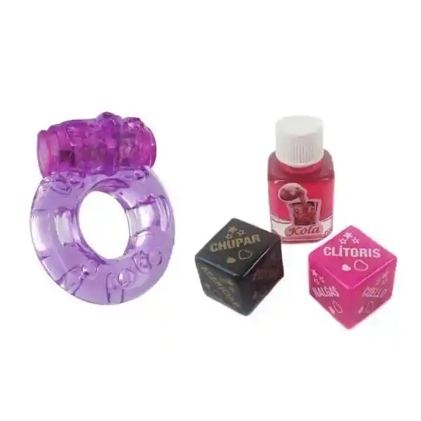 Kit Anillo Vibrador + Aceite Comestible + Dados eróticos