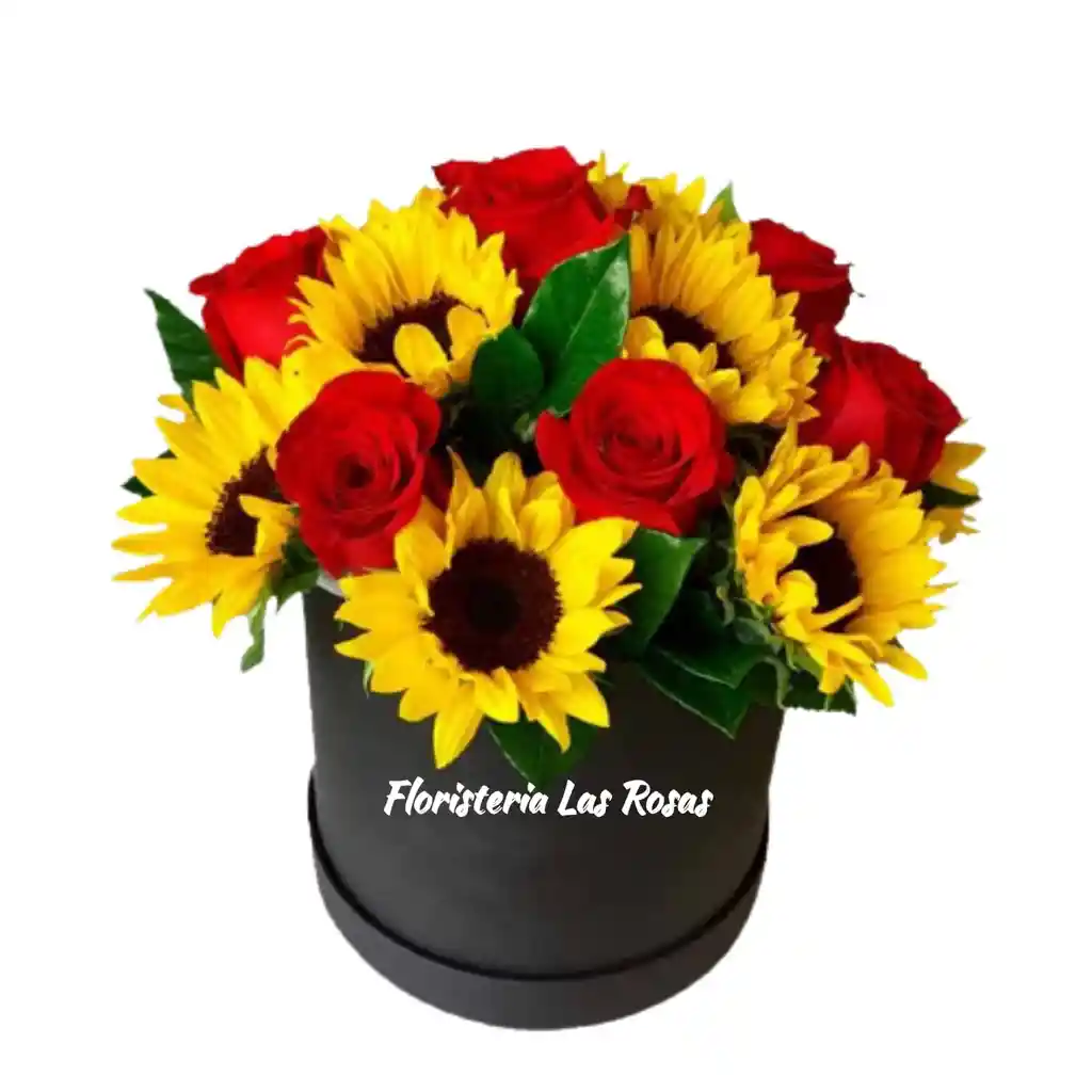 Girasol Mini Y Rosas En Caja