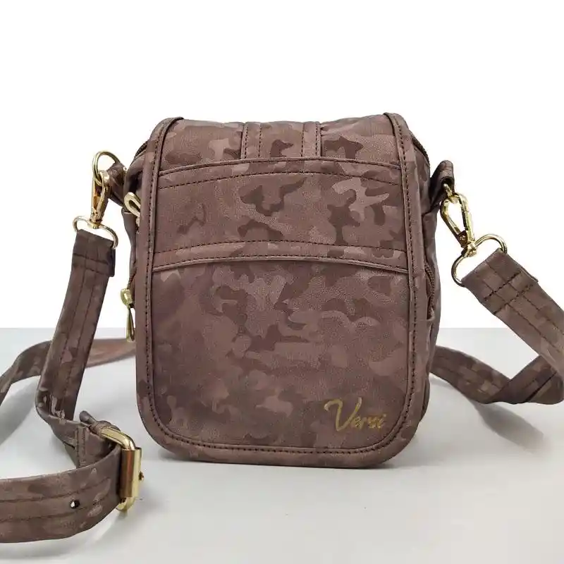 BOLSO VERSI ENZO DISEÑO TIPO CARTERA CARRIEL CAFÉ CAMUFLADO FEMENINO MODA