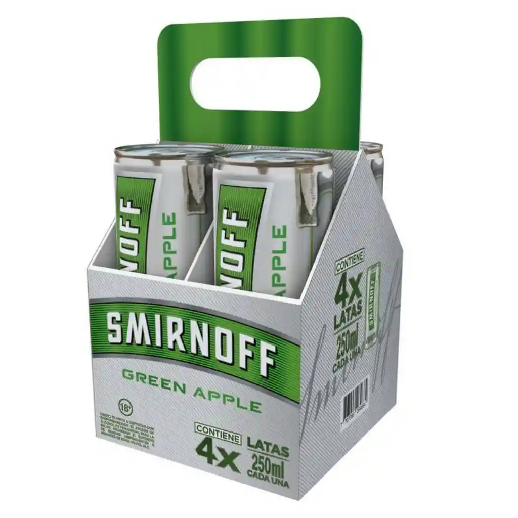 Smirnoff Four Pack Ice Green Apple X 250 Mililitro