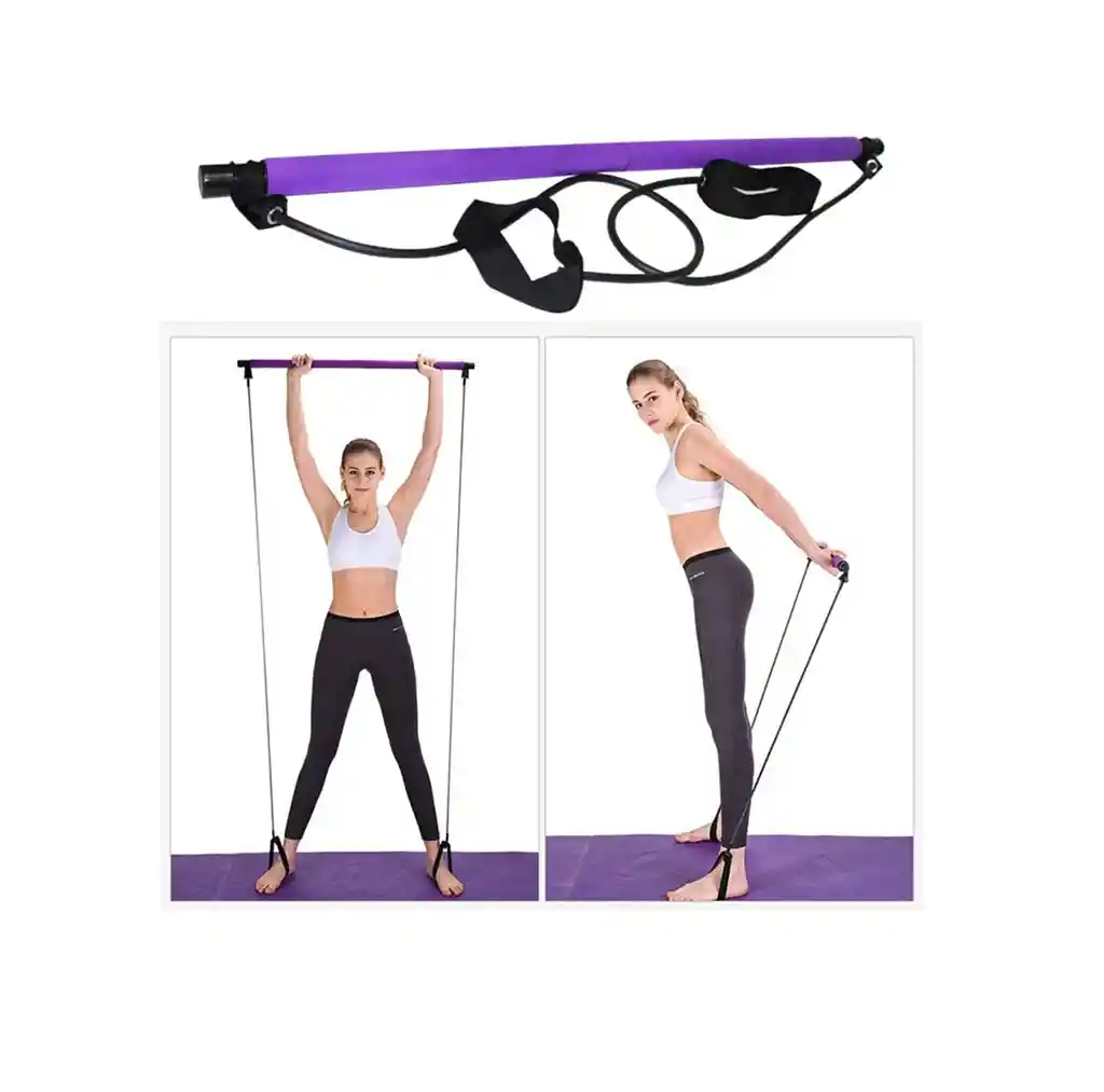 Kit Barra Pilates Portátil Con Bandas Elásticas Fitness Yoga - Morado