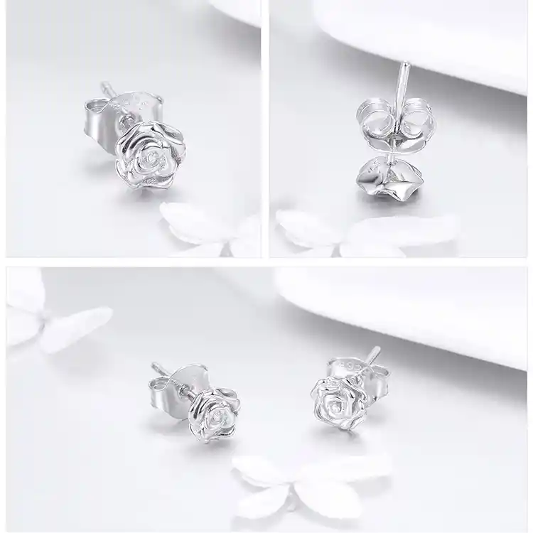 Aretes Pendientes Para Mujer Rosas Fabricados En Plata 925