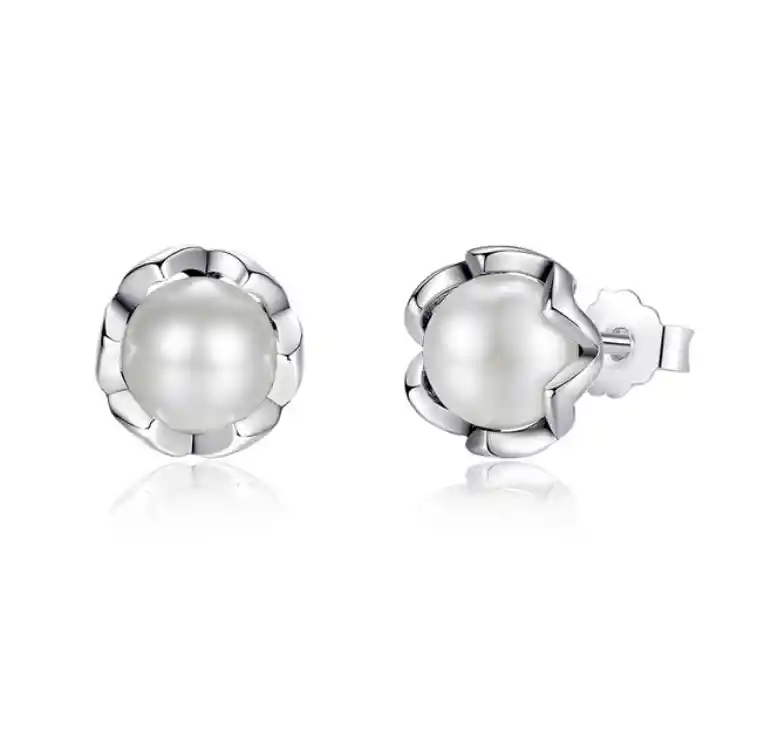 Aretes Elegantes Para Mujer Perlas Agua Dulce En Plata 925