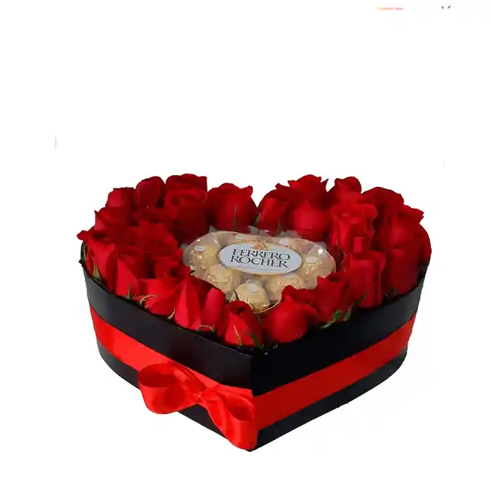 Flores Rojas: Corazon De Rosas Con Chocolates