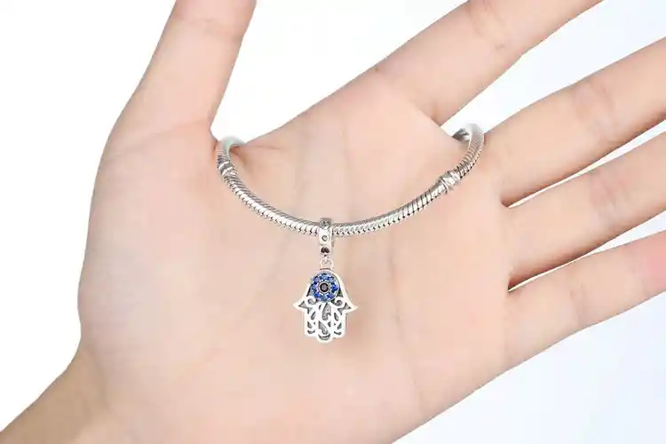 Charm Dije Mano Hamsa En Plata 925 Para Pulsera O Cadena