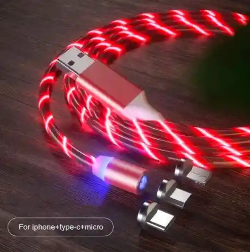 CABLE CARGADOR MAGNÉTICO 3 EN 1 LED-ROJO