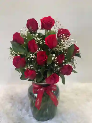 Florero De 12 Rosas Rojas