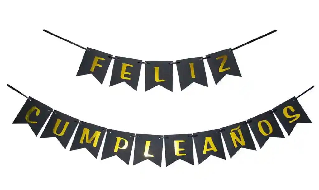 Festón banderines Feliz Cumpleaños Negro