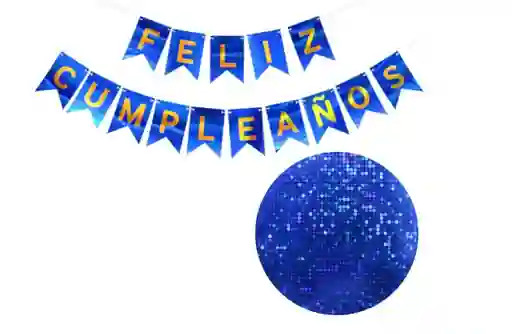 Festón banderines Feliz Cumpleaños Azul Holográfico