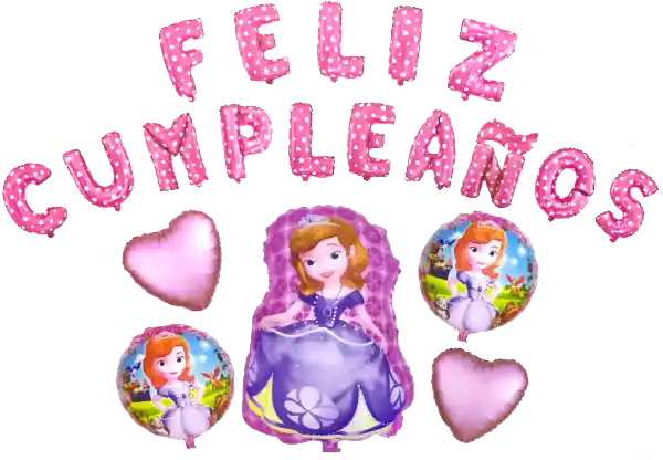 Globos Bouquet de bombas metalizados Princesa Sofia Letras Feliz cumpleaños