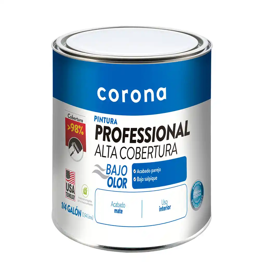 Pintura Vinilo Fino Blanca Tipo 1 x 1/4 De Galon (940 ml) Corona