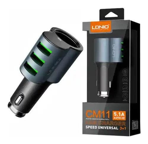 Ldnio Cargador Cigarrera Carro Cm11 X3 Usb 5.1A + Cable