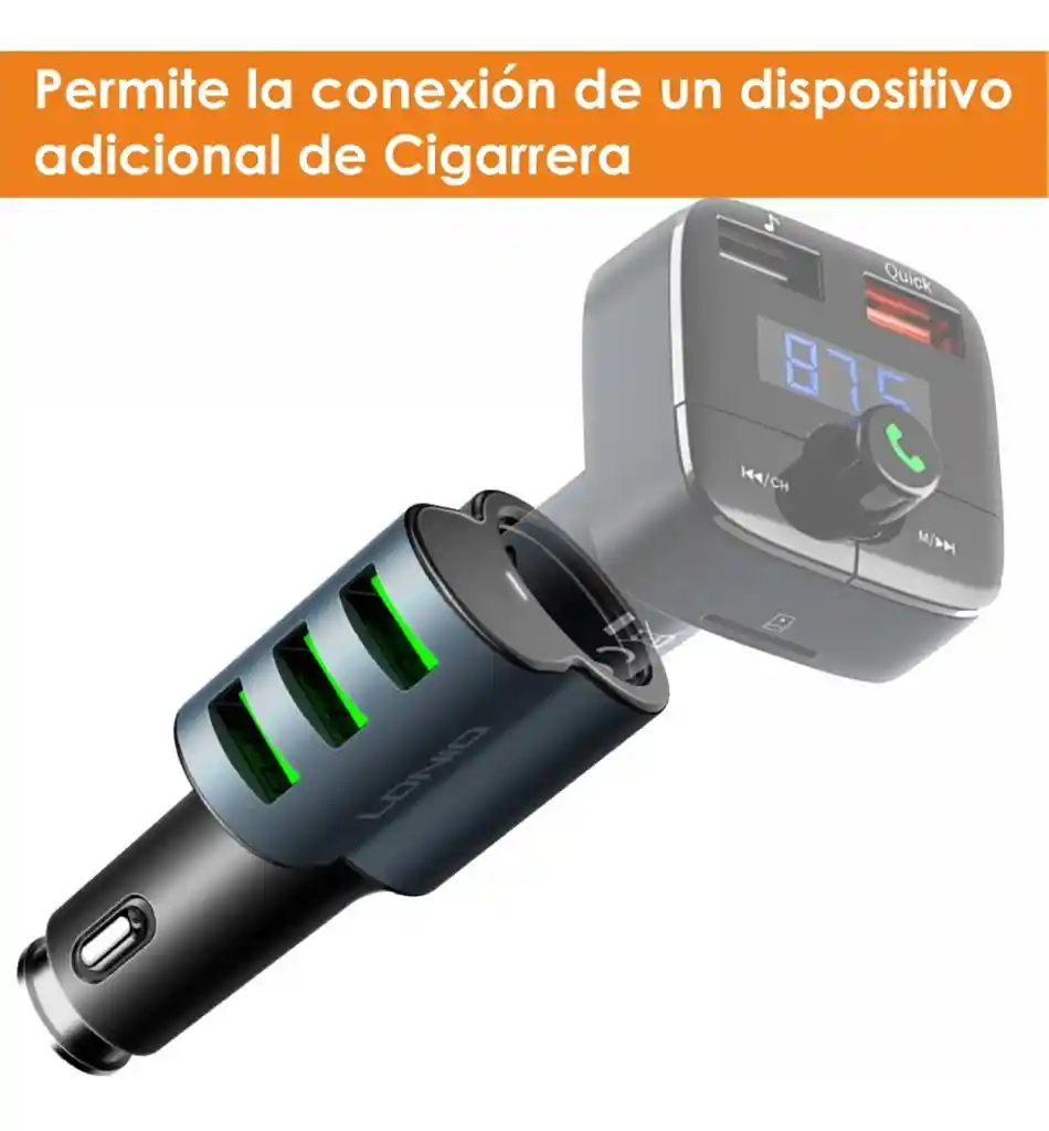 Ldnio Cargador Cigarrera Carro Cm11 X3 Usb 5.1A + Cable