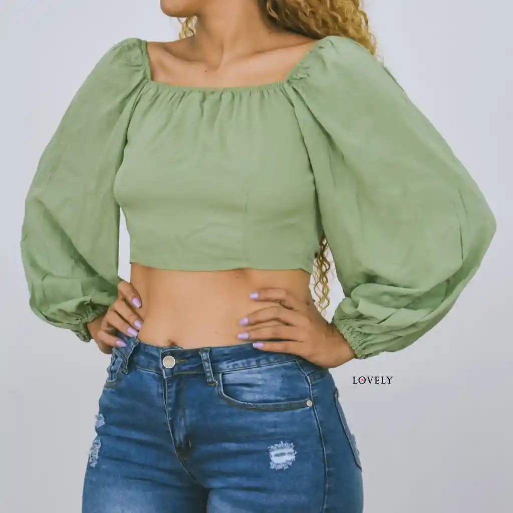 Blusa Bubble- COLOR  VERDE OLIVA TALLA S