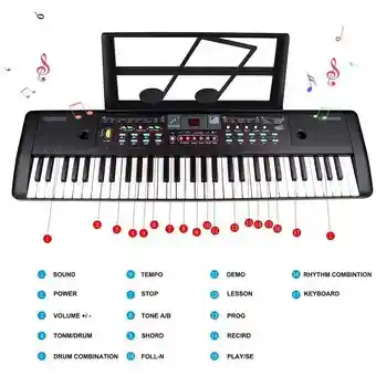 Piano Organeta Grande De 61 Teclas Con Micrófono Y Bluetooth