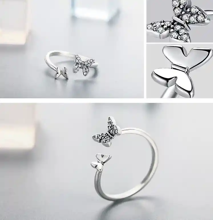 Anillo Ajustable Alhajas Para Mujer Mariposas Fabricado En Plata 925