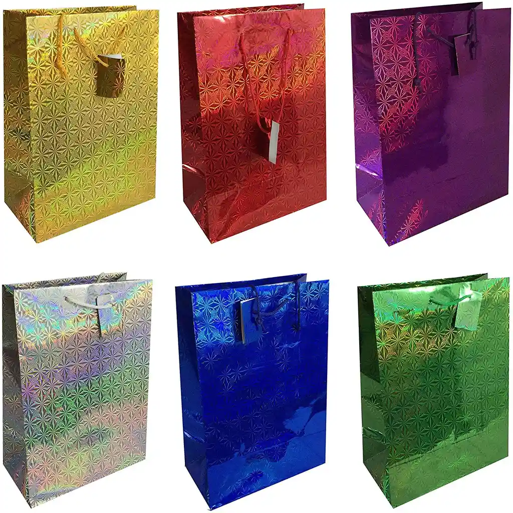 Bolsa regalo papel metalizado holograma brillante tornasol bolsa 34 cm x 1 und