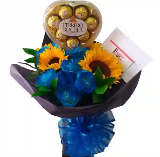 Bouquet de Rosas Azules y Girasoles 
