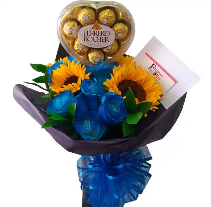 Bouquet de Rosas Azules y Girasoles 