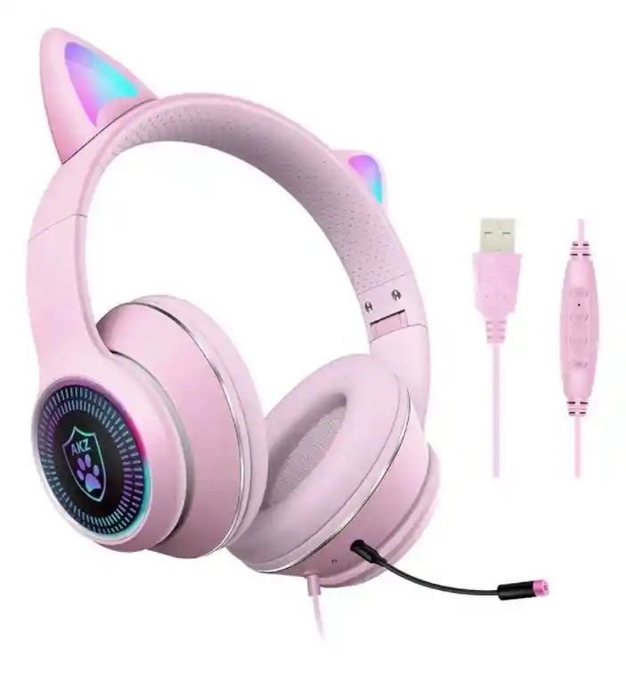 Diadema Pc Headset Gatico Gamer Con Microfono Rgb