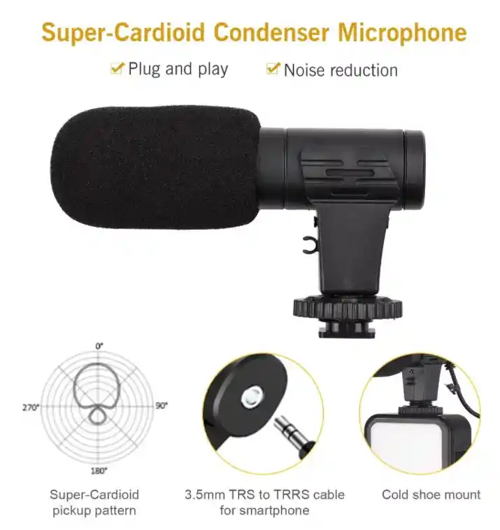 Set De Video Vlog Mini Luz De Video Led Super Cardioide