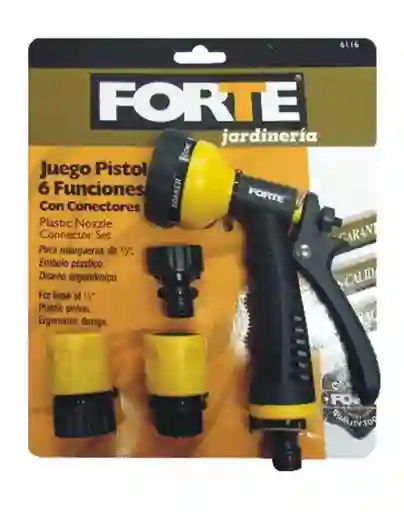 Pistola jardin plastica 6 funciones + conectores rapido