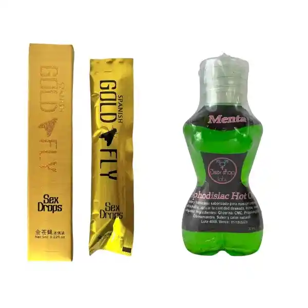 Lubricante Aceite Comestible Caliente x37 ml +  Potenciador Estimulante Femenino Gold Fly