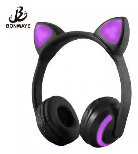 Audífonos Diadema Bluetooth Fm Micro Orejas De Gato Y Luces