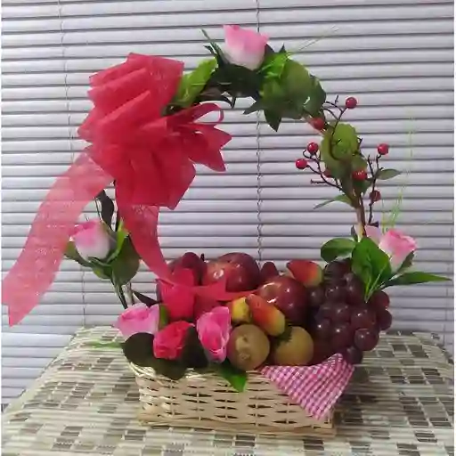 Canasta De Frutas Y Flores Artificiales