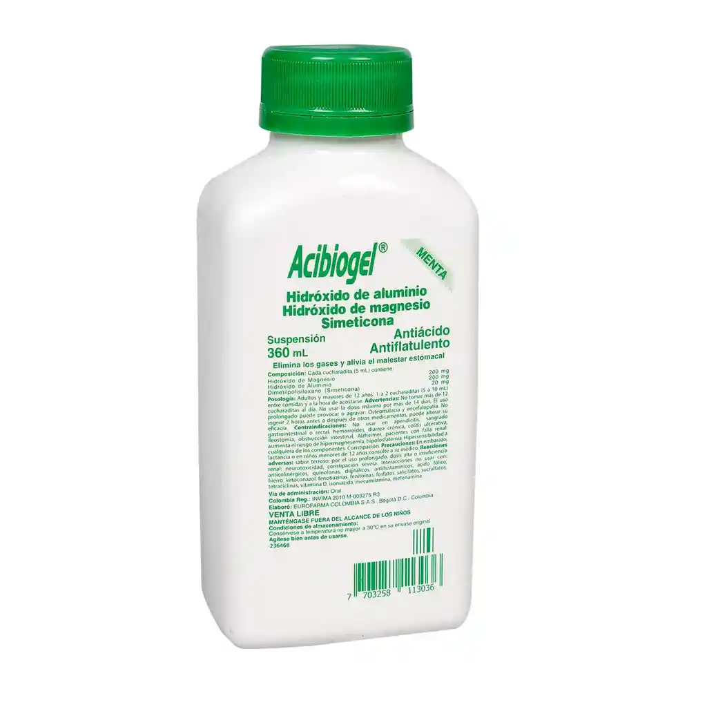 Acibiogel | Hidroxido de Aluminio/Magnesio y Simeticona | 360 ml  | Suspension | Unidad | Menta