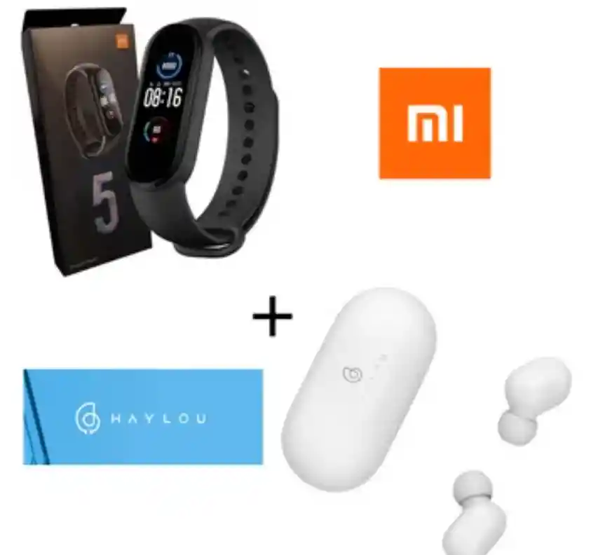 Xiaomi Mi Band 5 + Audífonos Haylou Gt1 Blancos