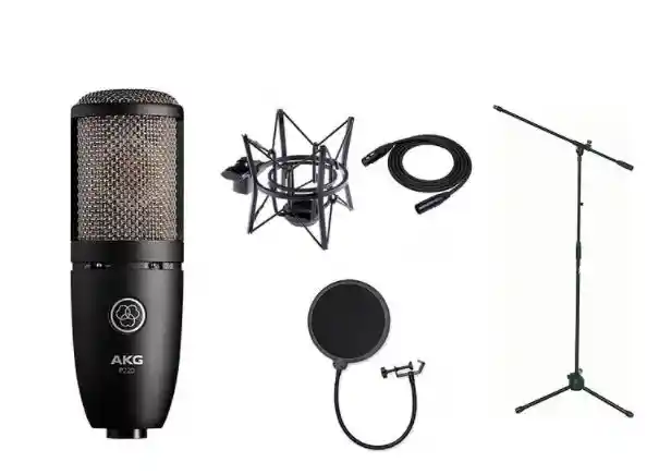 Kit Estudio Profesional AKG P220 + Cable + Antipop + Base